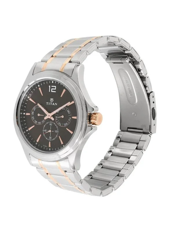 TITAN Titan Workwear Quartz Multifunction Brown Dial Two Toned Silver and Gold Stainless Steel Strap Watch for Men - NT1698KM01